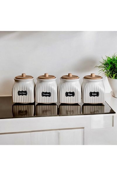 Pembelia Life Set of 4 Porcelain 500 ml Spice Storage Jars with Bamboo Lids