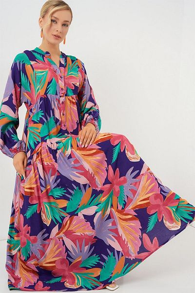 modaserdem 2423 Authentic Patterned Hijab Dress - A.Pudra