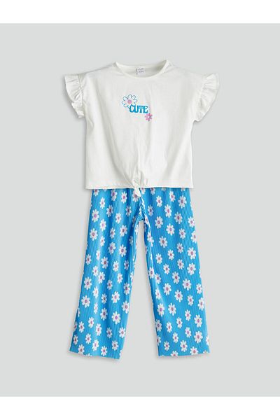 LC Waikiki Lcw Crew Neck Floral Girl's T-Shirt and Leggings 2-Piece