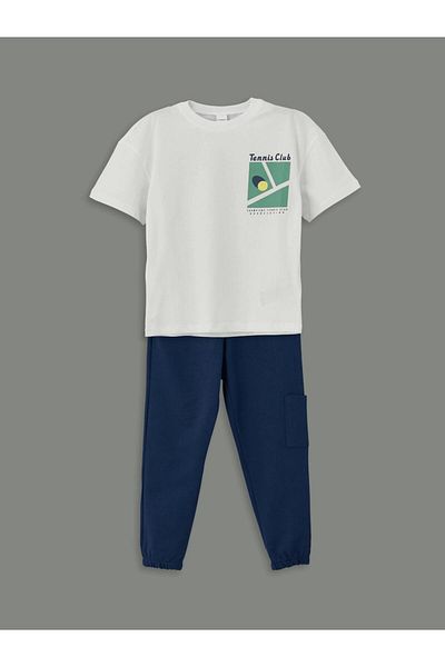 LC Waikiki Crew Neck Boys T-Shirt and Sweatpants Bottom 2-Piece