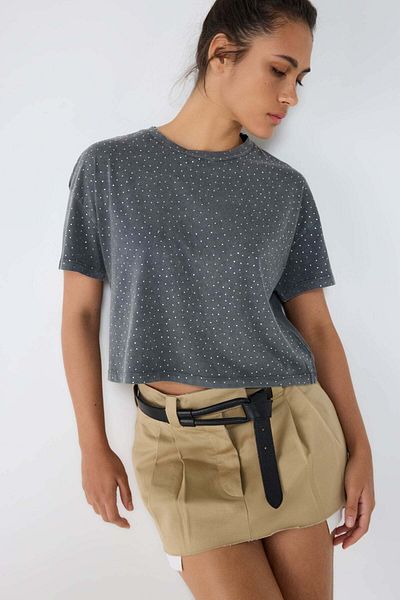 No Matter What Kurzes T-Shirt mit Steinstickerei
