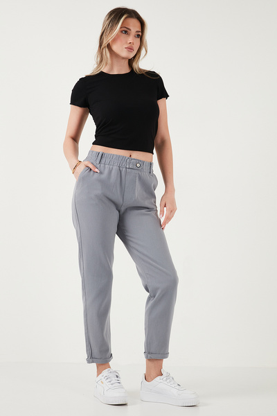 Lela Pantaloni din bumbac, cu talie înaltă, cu picioare drepte, PANTALONI 668YP4924