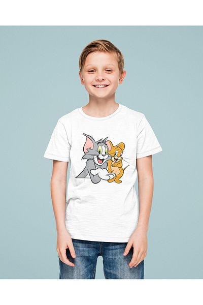 SEVBANO Tricou unisex pentru copii cu desene animate cu imprimeu Tom și Jerry (vârsta 1-12)