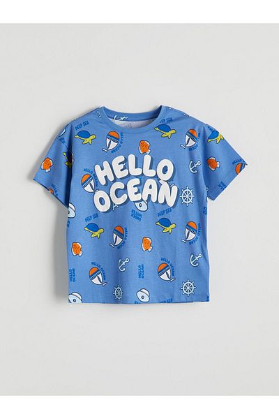 LC Waikiki Blue Printed Boys' Shorts Pajama Set