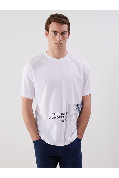 LC Waikiki Tricou pentru bărbați din bumbac pieptănat cu imprimeu cu decolteu rotund de sezon nou - S5J744Z8