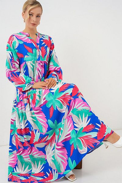 modaserdem 2423 Authentic Patterned Hijab Dress - D.Pink