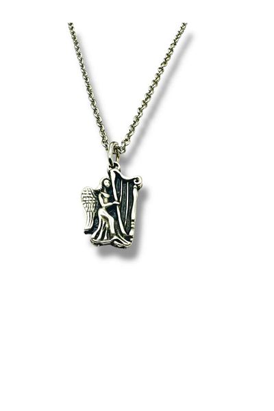 Herşey Nota Unisex Necklace with Harp Playing Angel Figure – Divine Peace and Artistic Spirit Themed Accessory with 60 cm Chain