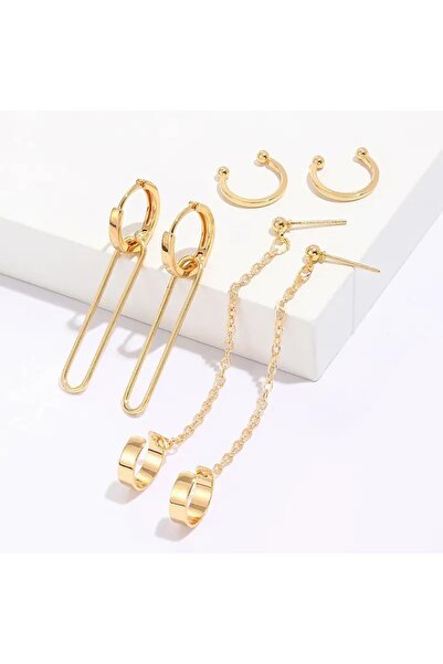 SEVAS GOLD Kadın Beyaz Renk 3 Lü Set Kıkırdak Küpe