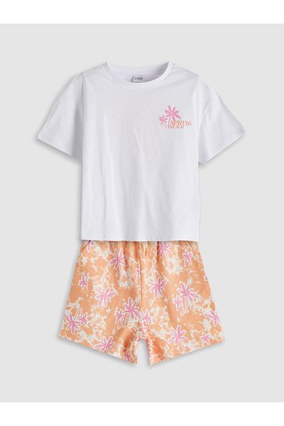 LC Waikiki Lcw Crew Neck Floral Girl's T-Shirt and Shorts