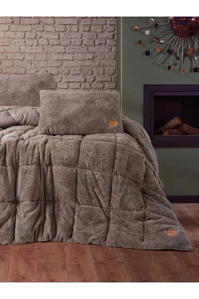merland benvecocuk Plush Double Duvet Set Beige