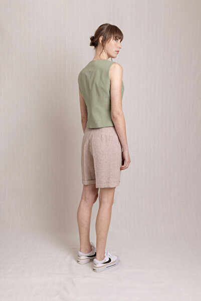 Volanlı Keten Pleli Duble Paça Şort Pantolon