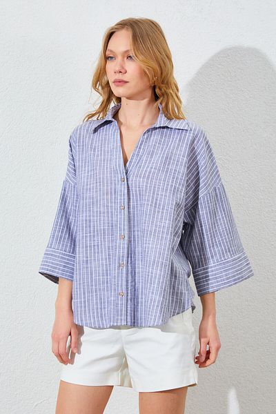 Manche Double Sleeve Deep V-Neck Oversize Shirt - Black |   Mkes161358--1