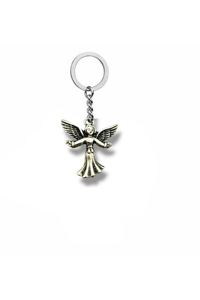 Herşey Nota Minimal Angel Figured Unisex Metal Keychain – Simple Design Carrying Elegant Protection and Spiritual Meaning