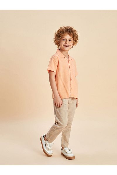 LC Waikiki Lcw Collar Linen Blend Boy's Shirt Fast Fashion