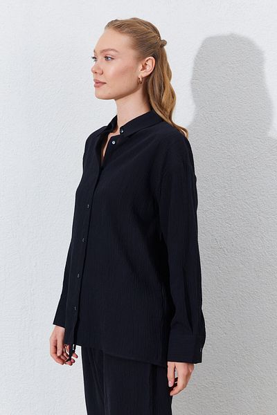 Manche Oversize Shirt - Black |   Mkes161831--1