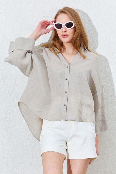Manche 100% Linen Women's Shirt - Natural |   Mkes169722--1