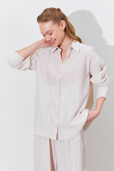 Manche Oversize Shirt - Beige |   Mkes161831--1