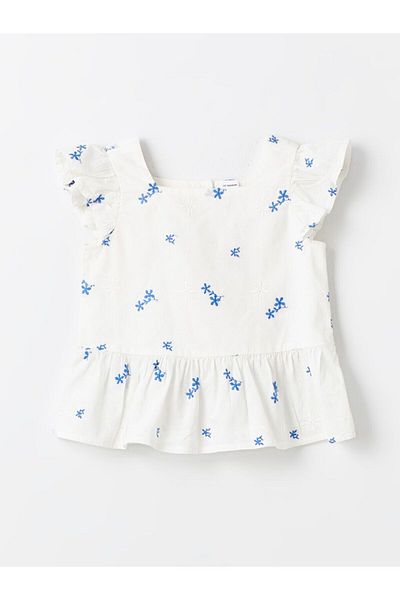 LC Waikiki Lcw Kids Square Neck Short Sleeve Embroidery Baby Girl Blouse