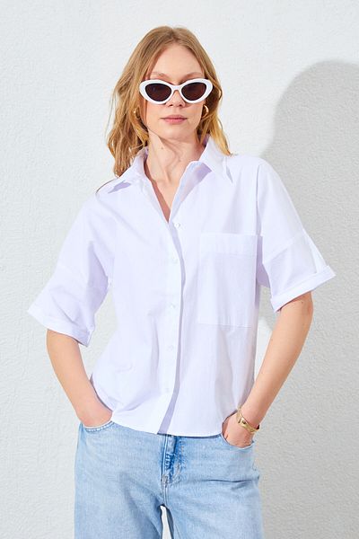 Manche Low Sleeve Single Pocket Shirt - White |   Mk161450-01