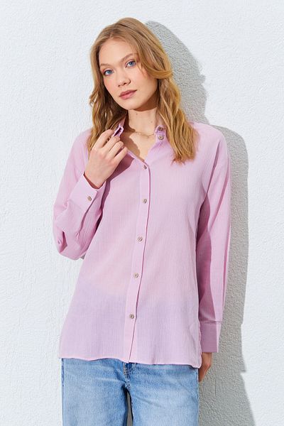 Manche Crinkle Women's Shirt - Pink |   Mkes161201--1