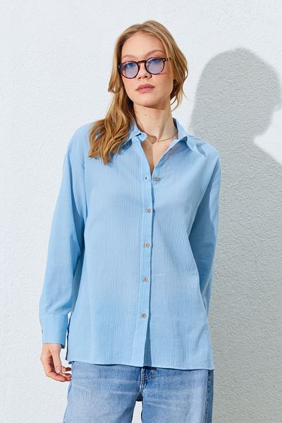 Manche Crinkle Women's Shirt - Blue |   Mkes161201--1