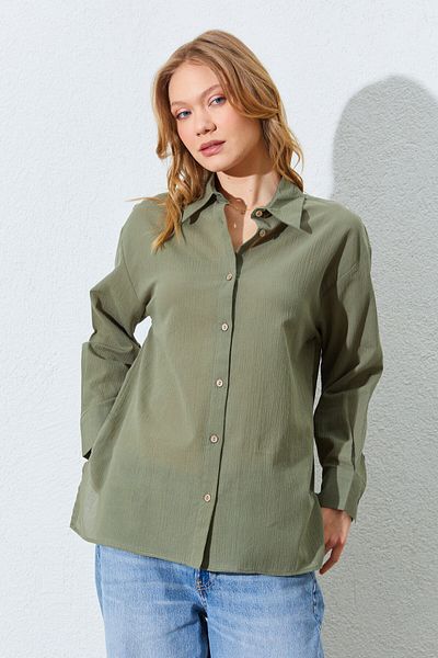 Manche Crinkle Women's Shirt - Khaki |   Mkes161201--1