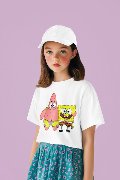 SEVBANO Tricou unisex pentru copii cu desene animate Spongebob și Patrick (vârsta 1-12)