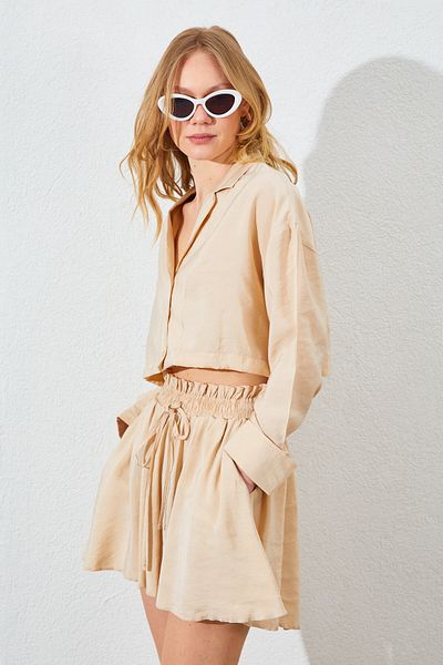 Manche Crop Modal Shirt - Stone |   Mk161445-01