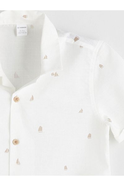 LC Waikiki Ecru Resort Collar Printed Boy's Shirt