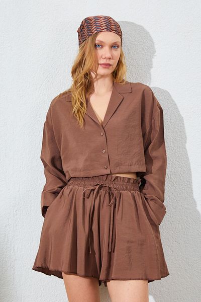 Manche Crop Modal Shirt - Mocha Brown |   Mk161445-01
