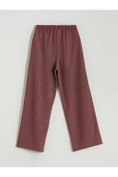 LC Waikiki Burgundy Elastic Waist Textured Girl's Trousers