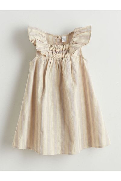 LC Waikiki Lcw Square Collar Girl's Linen Dress Fast Fashion