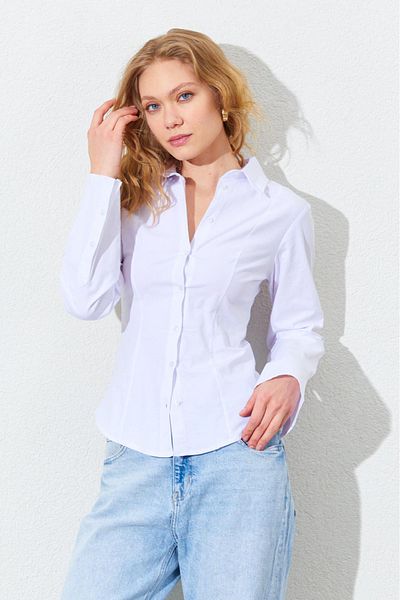 Manche Waist Seat Spanish Sleeve Lycra Cotton Shirt - White |   Mk161463-01