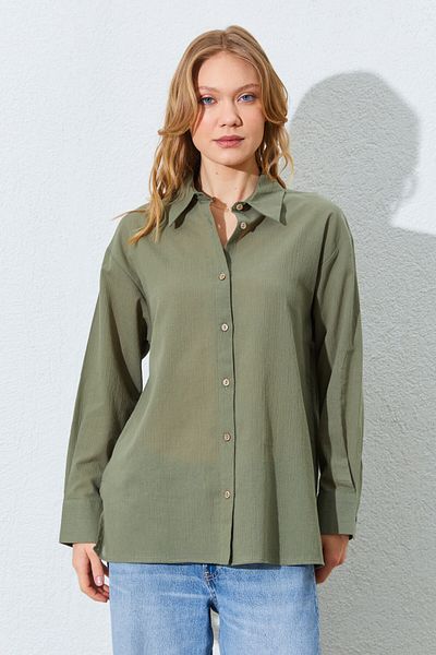 Manche Crinkle Women's Shirt - Khaki |   Mkes161201--1