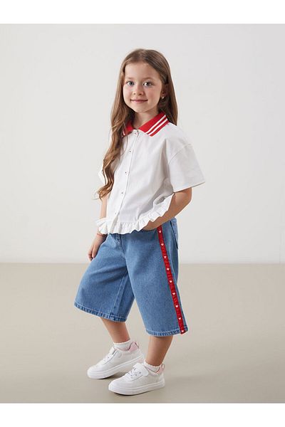 LC Waikiki Girl's Jean Shorts with Adjustable Elastic Waist