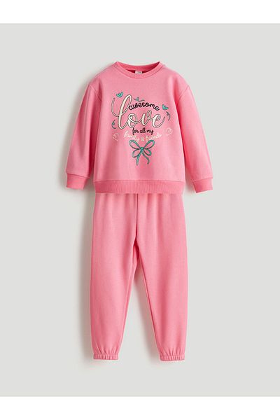 LC Waikiki New Season Printed Girl's Thick Sweatshirt and Tracksuit Bottom 2-Piece - W5Eb04Z1