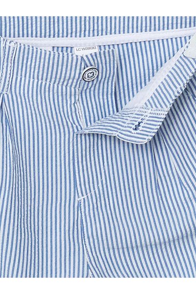 LC Waikiki Blue Striped Gabardine Boy's Pocket Shorts