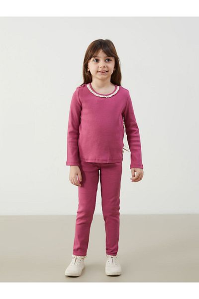LC Waikiki Lcw Crew Neck Basic Girls Blouse and Leggings 2-Pack