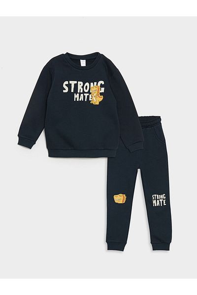 LC Waikiki Lcw Crew Neck Printed Boys Sweatshirt and Sweatpants Bottom 2-Piece Set