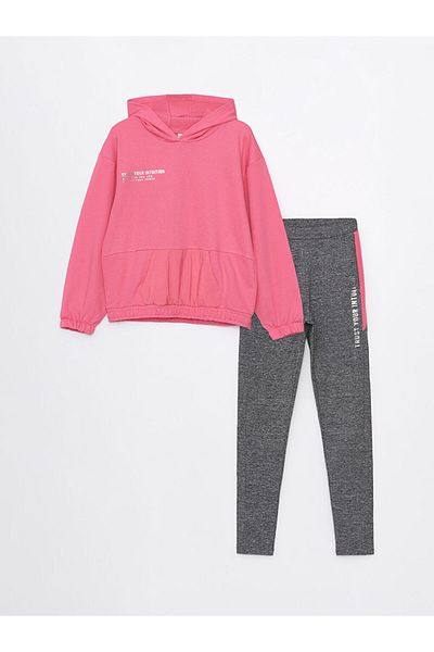 LC Waikiki Printed Long Sleeve Girl's Hoodie and Leggings