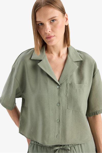 DeFacto Loose Fit Jacket Lapel Modal Short Sleeve Shirt F0399Ax25Sp