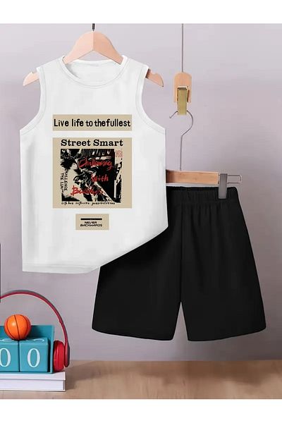 YUNAYT Children's Sleeveless T-Shirt and Shorts Set with Pockets