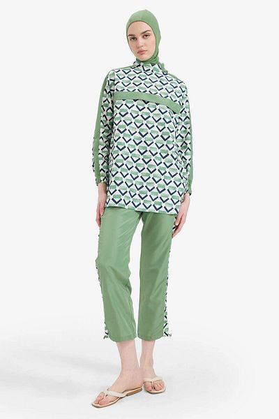 DeFacto Regular Fit Patterned 3-Piece Basic Plain Burkini Hijab Swimsuit Set E7996Ax25Hs