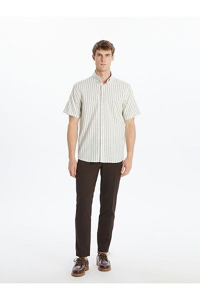 LC Waikiki Southblue Regular Fit Short Sleeve Striped Poplin Men's Shirt