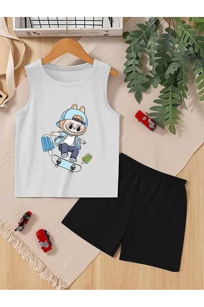 YUNAYT Children's Sleeveless T-Shirt and Shorts Set with Pockets