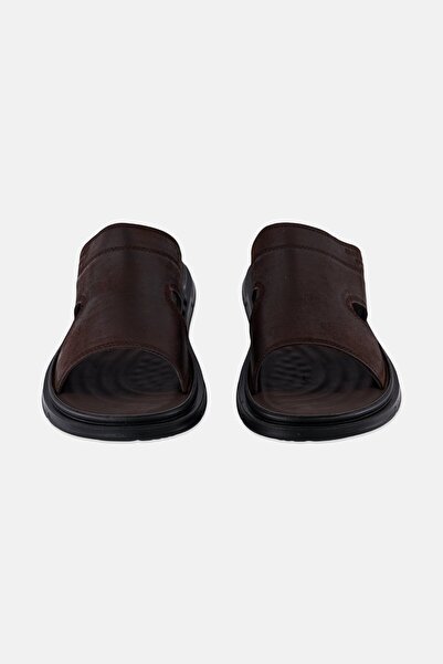 XTI Men Leather Upper Slip On Sandals, Dark Brown