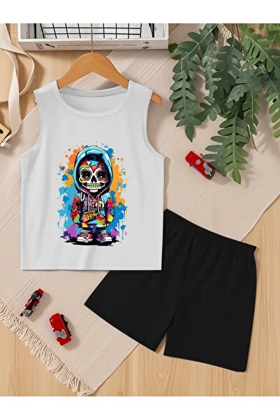 YUNAYT Children's Sleeveless T-Shirt and Shorts Set with Pockets