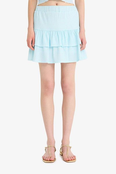 DeFacto Coool Gingham Regular Waist Combed Cotton Lining Wrap Mini Skirt F2760Ax25Sm