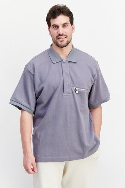 adidas Men Sport Fit Spread Collar Short Sleeve Outdoor Polo Shirt, Grey