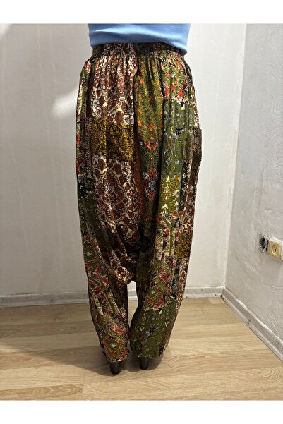 hoaryage Viskon Basma Kumaş Çiçek Desenli Cepli Şalvar %100 Pamuk